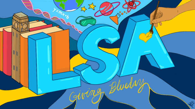 Environmental branding and community advocacy mural for University of Michigan College of LSA by Esha Kumar.